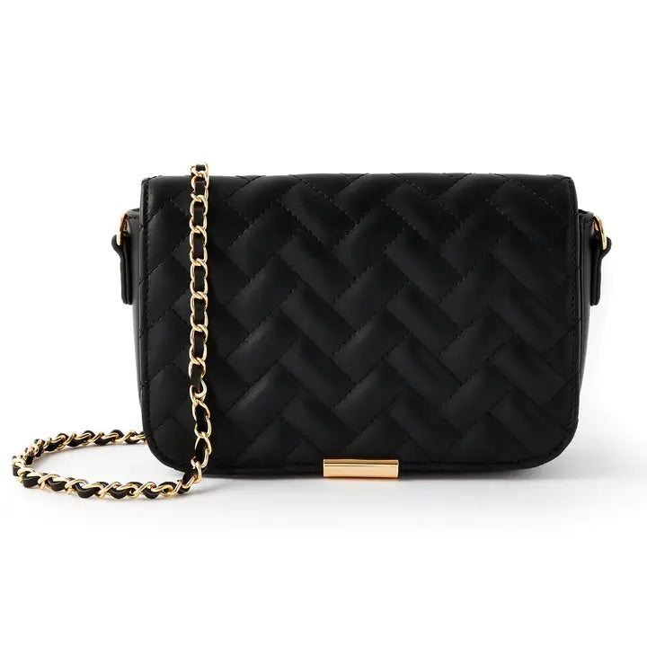 Accessorize London Women's Faux Leather Black Quinn Quilted Woven Chain Sling Bag
