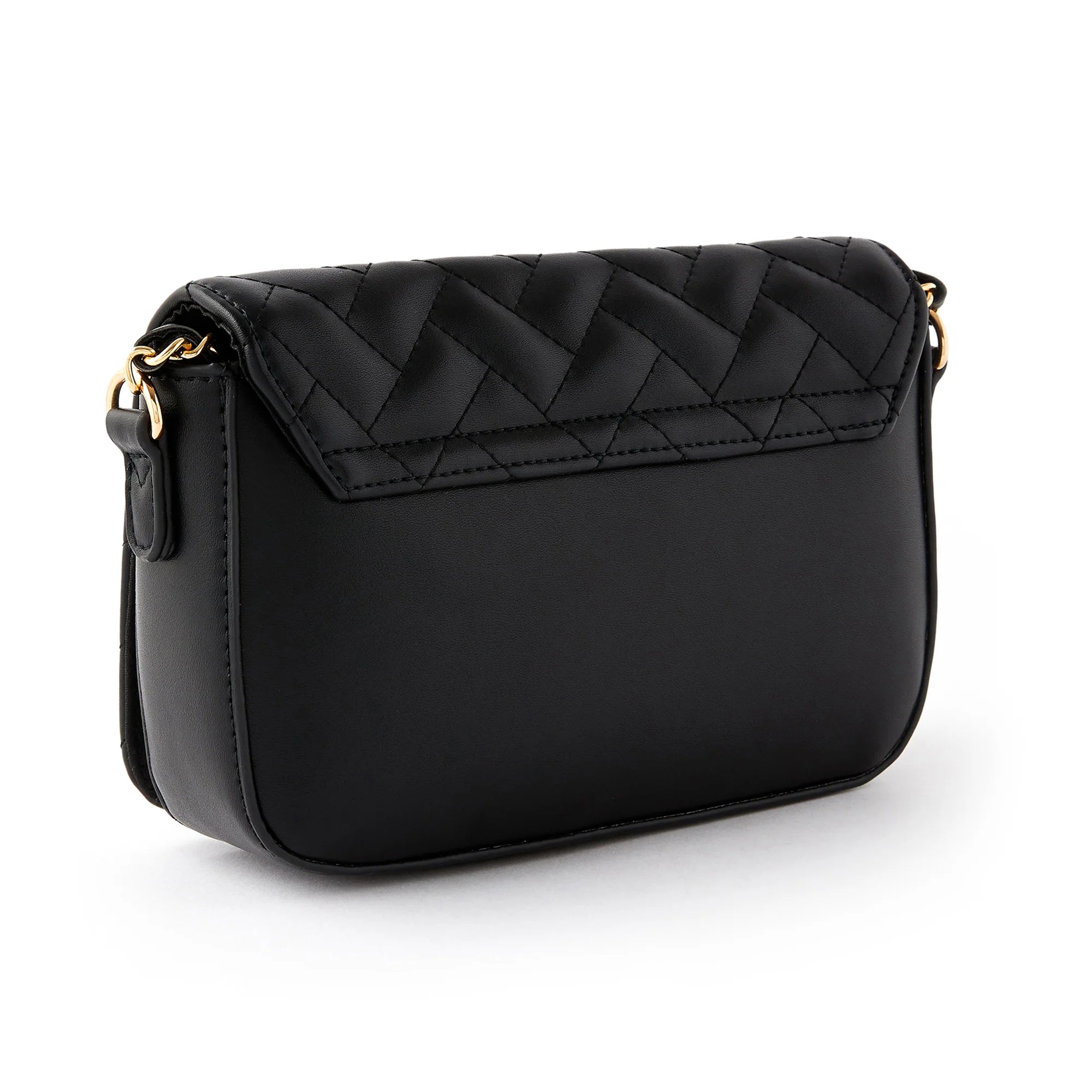 Accessorize London Women's Faux Leather Black Quinn Quilted Woven Chain Sling Bag