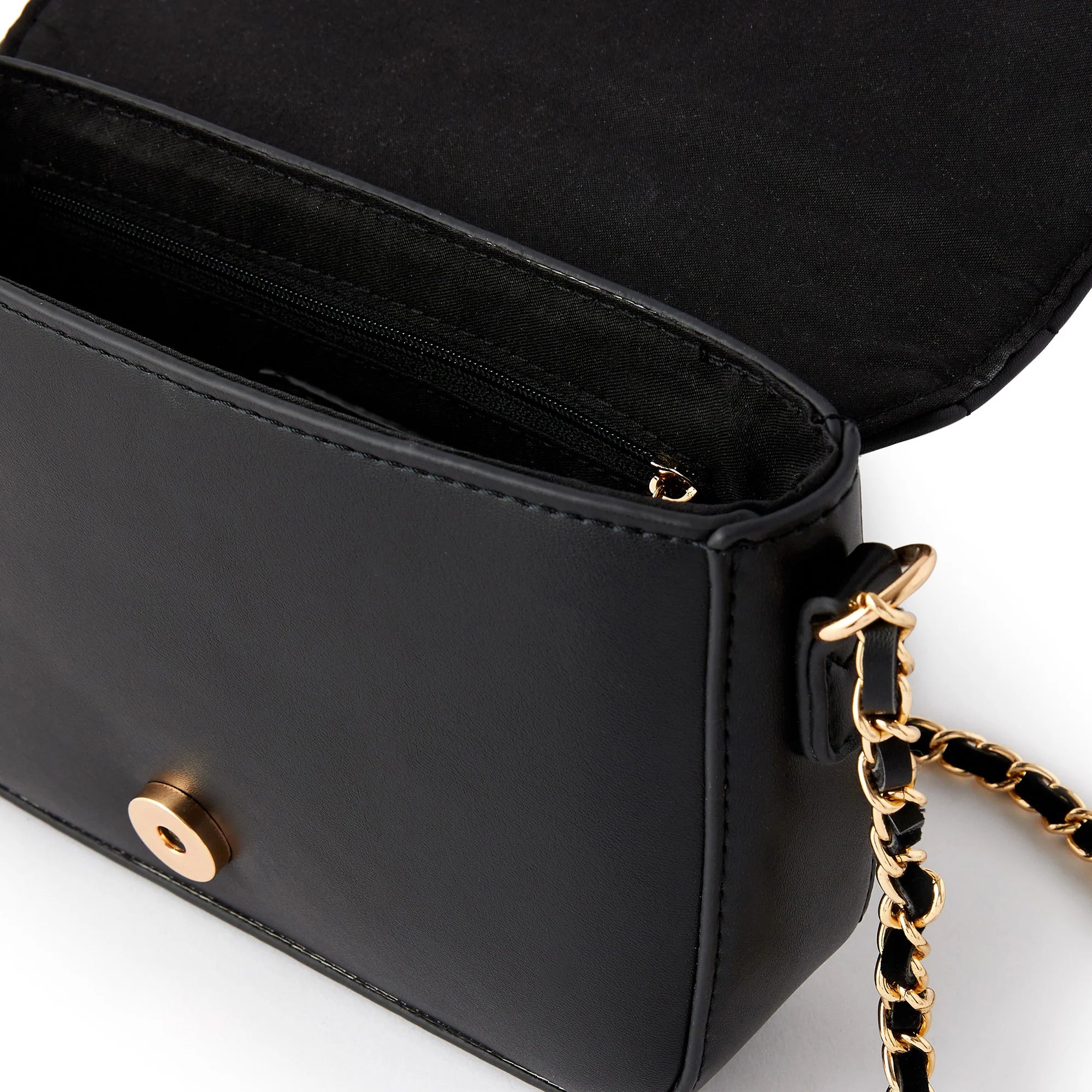Accessorize London Women's Faux Leather Black Quinn Quilted Woven Chain Sling Bag