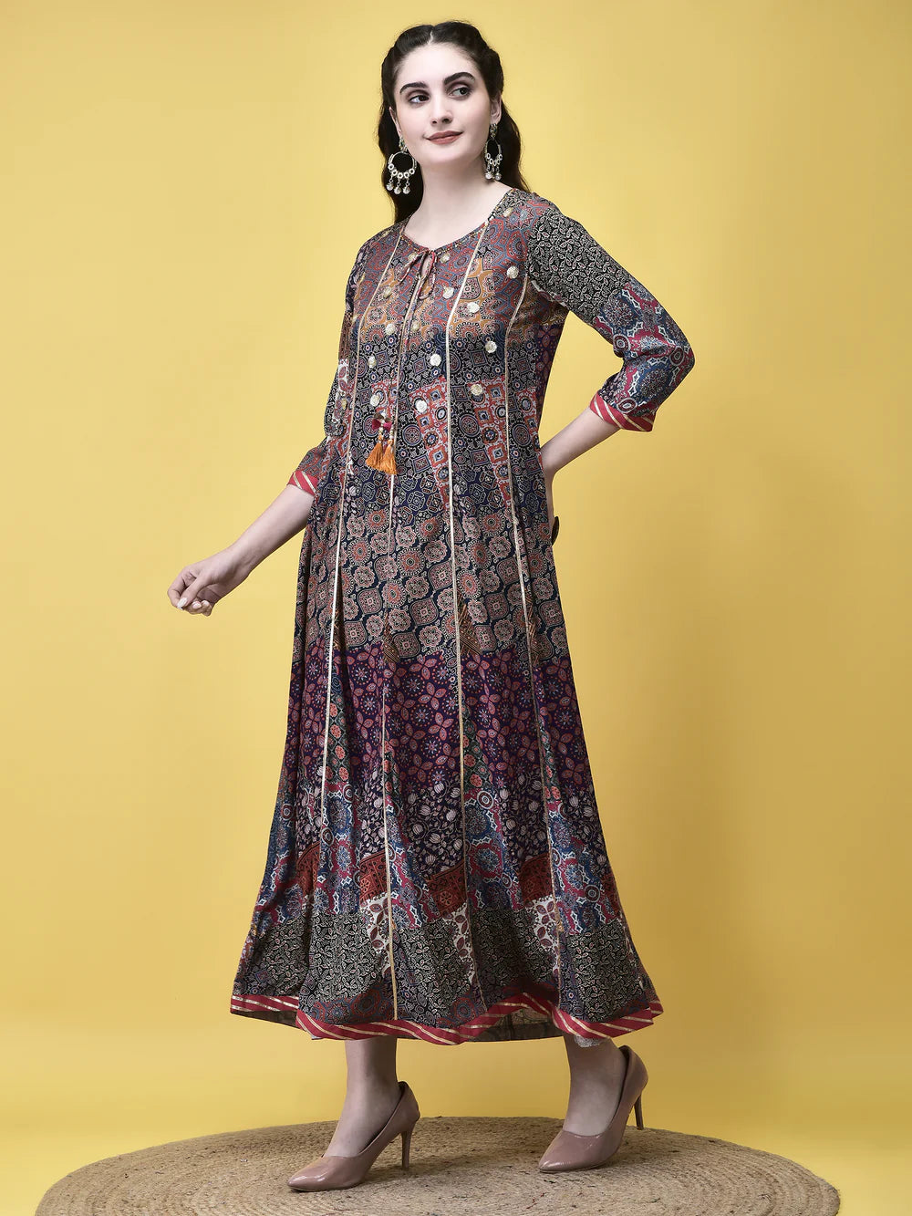 Women Liva Multicolor Ajrakh Print Dress